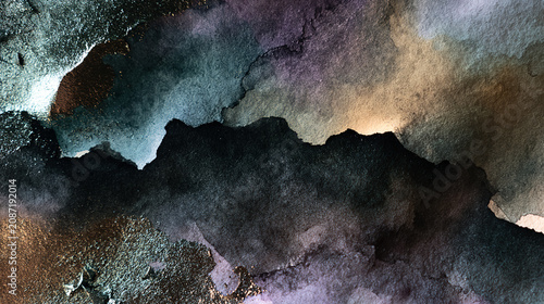 Canvastavla Watercolor abstract fine art with heavy dark lead textures and metallic sheen, m