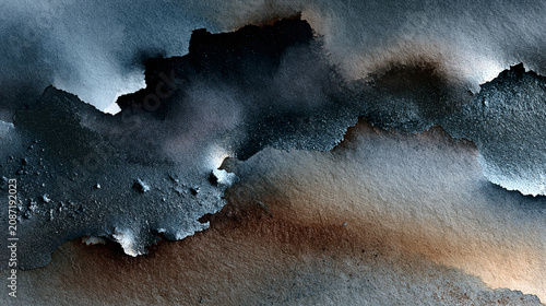 Obraz na plátně Moody abstract watercolor painting with heavy dark lead metallic sheen shapes an
