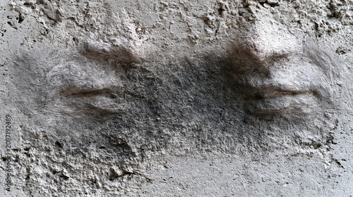 Canvas Print Brutalist concrete wall with subtle lips and faces emerging from the texture, ur