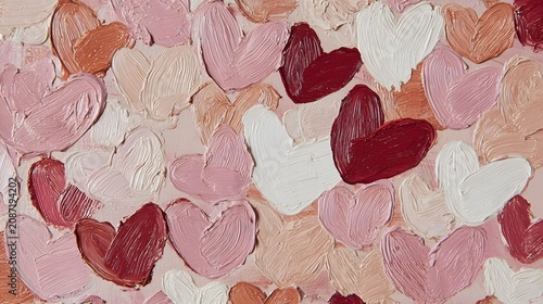 Canvastavla Textured Oil Painting of Abstract Heart Shapes in Pink, Beige, and Red for Valen