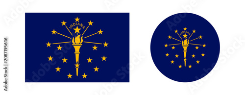 Indiana flag rectangle, circle background, banner. Set of Flag of state Indiana round, rectangular icon, sticker, button.