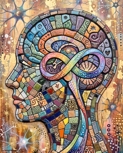 Human neurodiversity mosaic art.