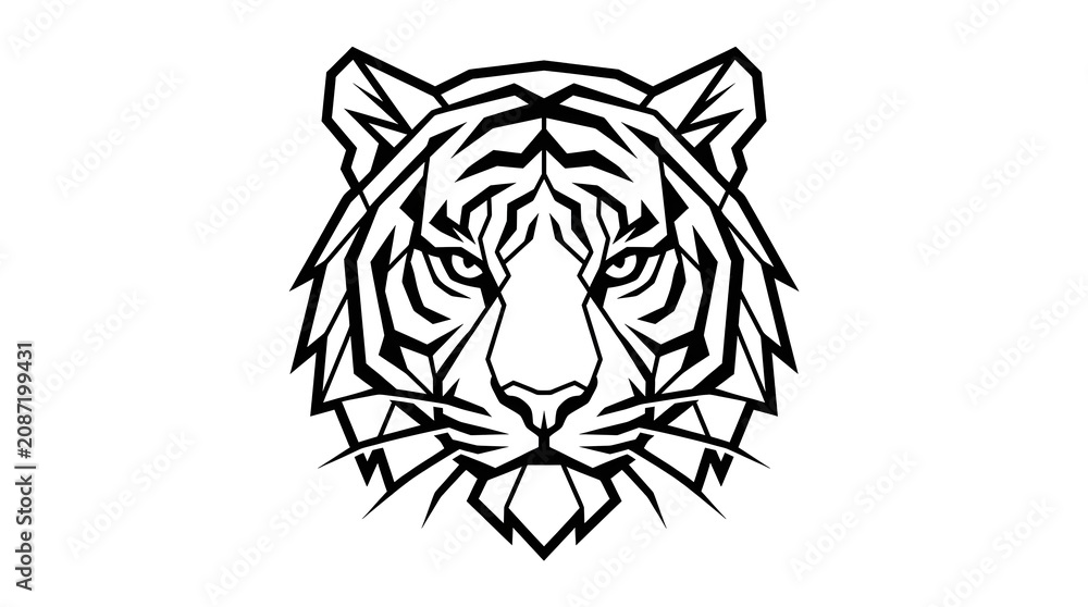 Obraz premium Stylized Tiger Head Vector Graphic Icon for Logo Design isolated on white background