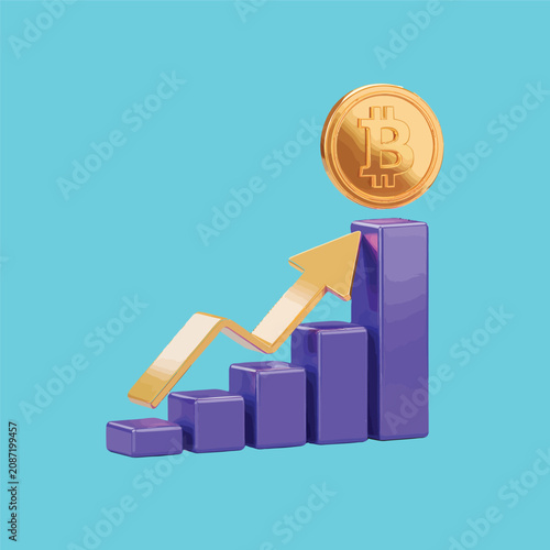 3D Business Growth Graph with Gold Coins and Rising Arrow for Finance Market Profit and Investment Success Concept