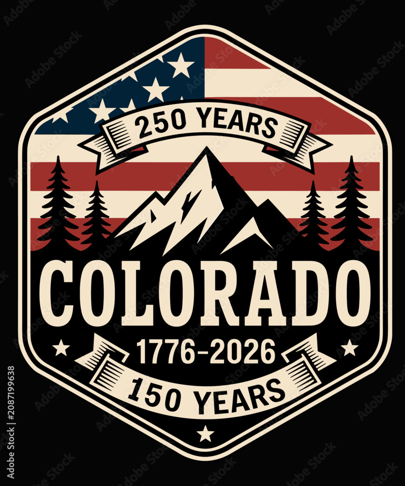 Fototapeta premium Retro America 250 Colorado 150 Years American Flag 4th of July
