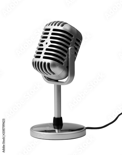 Fotografía Silver Vintage Desktop Microphone on Stand Isolated PNG on Transparent Backgroun