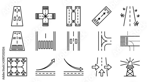 Konstfotografi Airport Runway and Airstrip Vector Icon Set Featuring Landing Strip Symbols Take