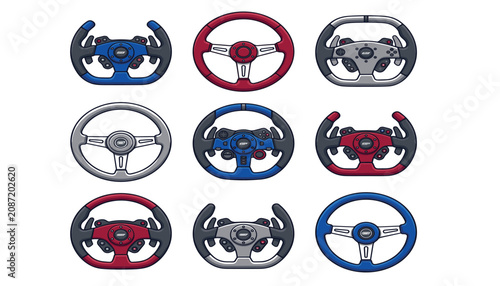 Tableau sur toile Sports car steering wheel and gaming racing wheel vector icon set