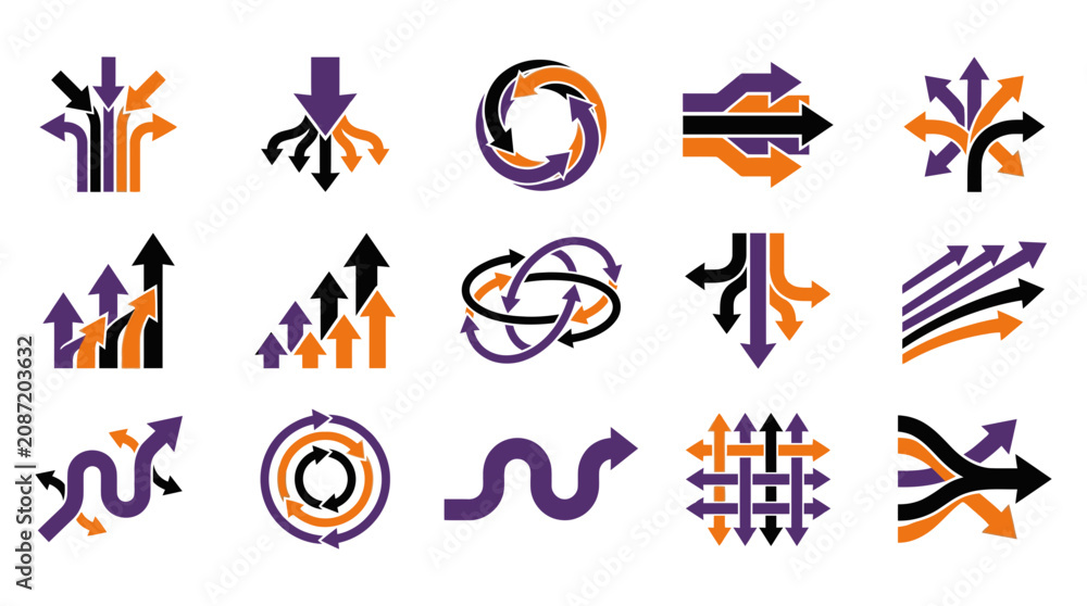 Fototapeta premium Professional collection of infographic arrow vector icons with infographic business direction navigation strategy