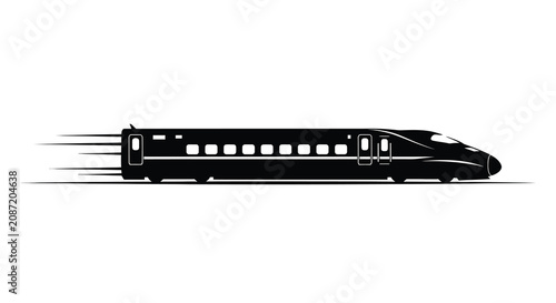 Фотография Black Silhouette of Modern High Speed Bullet Train Isolated on White Background