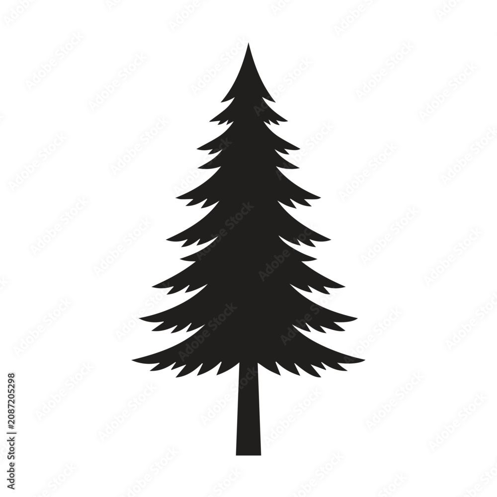 Fototapeta premium Black silhouette of a coniferous pine tree graphic with evergreen, silhouette