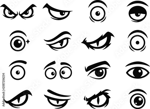 Variety of black and white cartoon eye illustrations for design projects