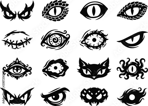 Black silhouette eye collection mystical feline and monster designs