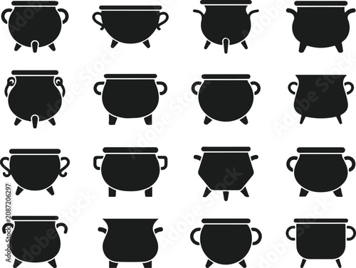 Cauldron silhouette collection black vector icons for halloween and witchcraft themes