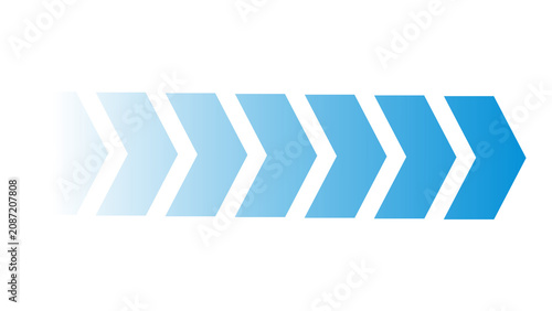 A series of blue arrows moving from left to right, indicating progress and forward movement. The arrows are gradually getting darker in color from left to right