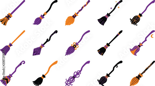 Tableau sur toile Halloween witch broomsticks illustrations