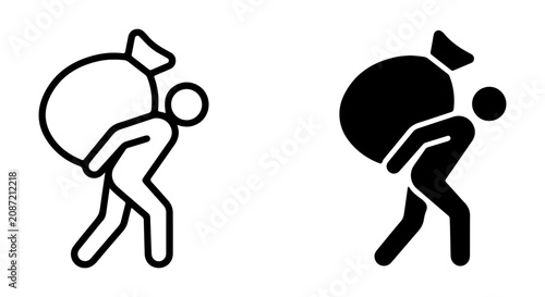 Принти на полотні Person Carrying Heavy Bag Icon Set, Silhouette and Outline, Burden Concept