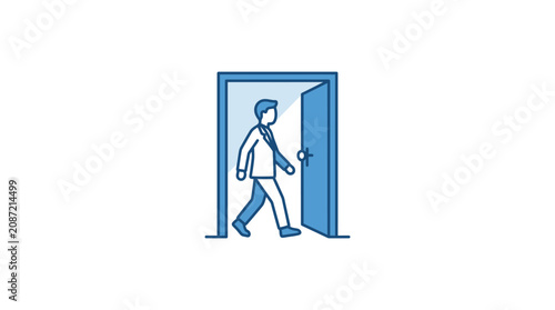 Konstfotografi Man walking through open doorway entering.
