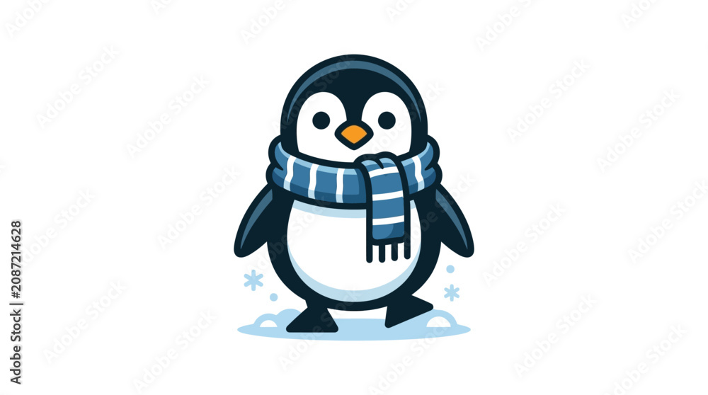 Fototapeta premium Cute Cartoon Penguin Wearing Scarf.