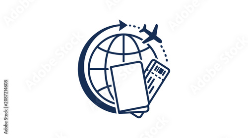 Travel tickets airplane globe icon.