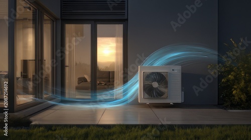 Air-to-water heat pump, AC outdoor unit to provide sustainable climate control for heating, cooling, and domestic hot water.