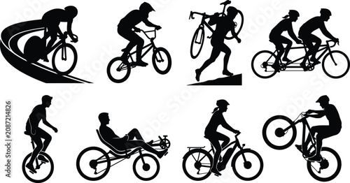 Foto Set of professional cyclist silhouettes featuring mountain biking, racing, tande