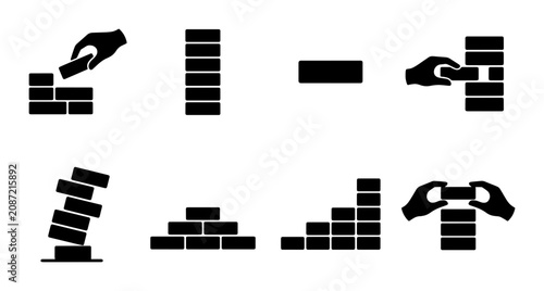 Tableau sur toile Bricklaying Icons Set, Construction Building Process, DIY Home Renovation