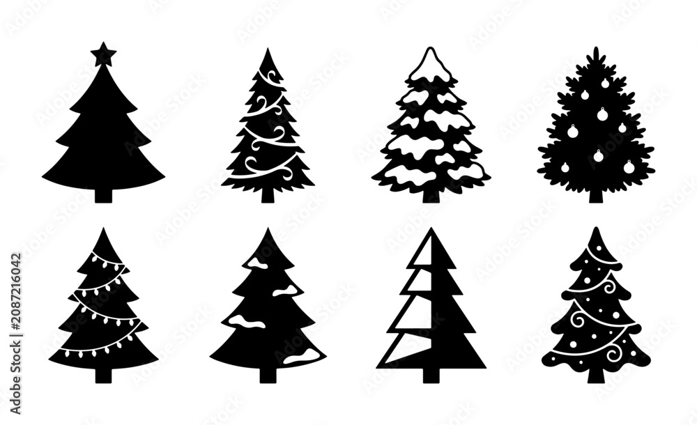 Obraz premium Christmas Tree Icons Set: Festive Holiday Vector Graphics, Winter Celebration Silhouettes