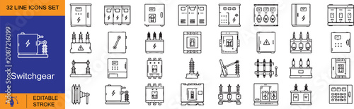 Cuadro en lienzo 32 Switchgear Vector Outline Icons Set – Electrical Power Distribution Editable