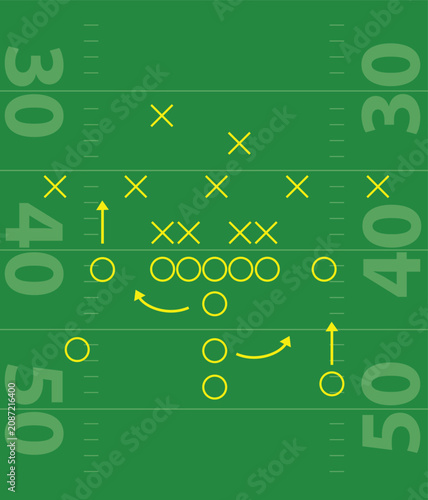 American football formation tactics vector diagram green field