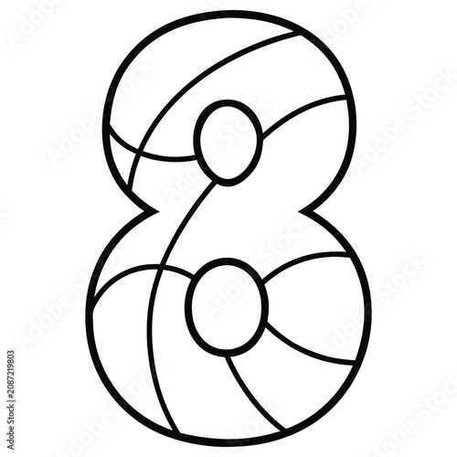 Basketball shaped as number eight black line drawing on white background.