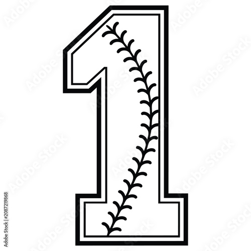 Number one with baseball stitching black and white graphic.