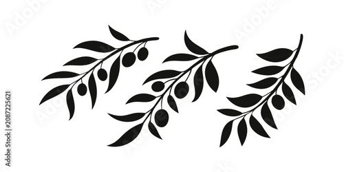 Olive branch silhouettes vector graphic icon set