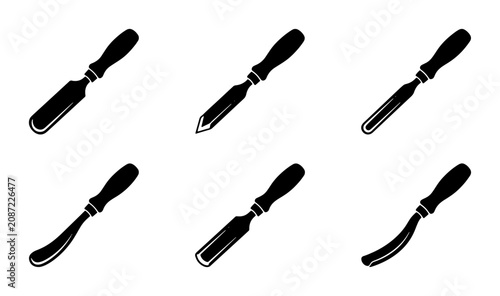 Fotografi Woodworking Chisels Set, Carving Tools Collection, Crafting Implements, Manual W