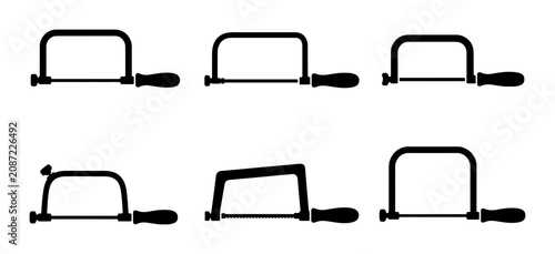 Foto Hacksaw Icons Set, Metal Cutting Tools, Hand Saw Silhouettes for DIY and Constru