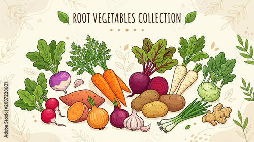 Obraz na plátně Colorful root vegetables food collection.