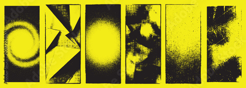 Abstract Yellow and Black Grunge Geometric Banner Set, Acid Graphic Vertical Background Textures
