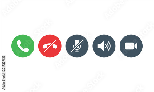 Fotografie Set of communication control icons for conferencing and phone calls with answer