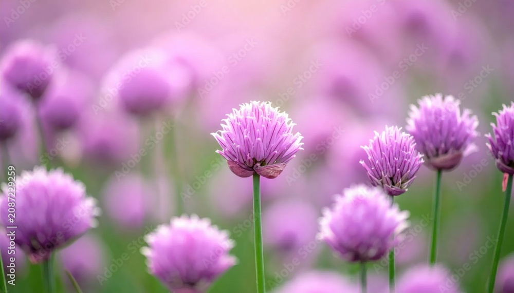 Fototapeta premium Purple Globe Thistle Field Bathed in Soft Sunset Light.