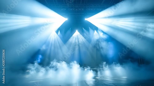 Dynamic Stage Lighting Effects with Bright Blue Beams.