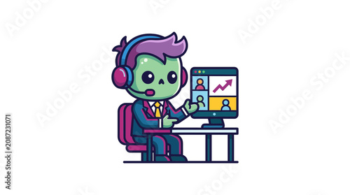 Εκτύπωση καμβά Zombie in Suit on Video Call, Online Meeting, Business Growth Concept