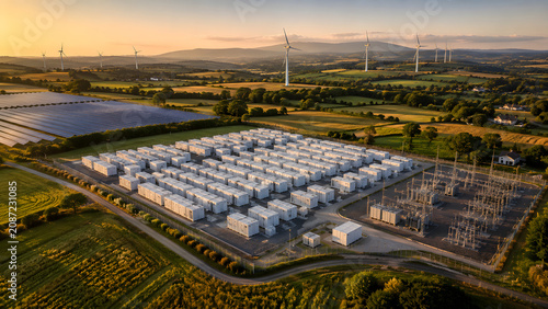 Large Battery Energy Storage Plant Aerial View