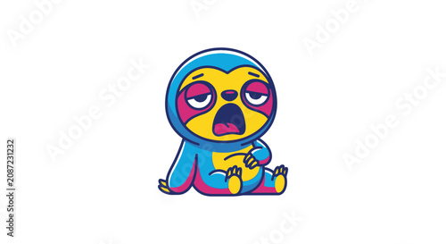 Obraz na plátně Tired Cartoon Sloth Yawning with Eyes Closed, Exhausted Character