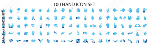 Foto 100 Hand Gesture Icon Set – Outline & Filled Vector Collection