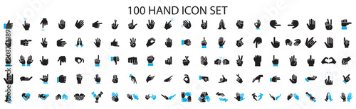 Bild auf Leinwand 100 Hand Gesture Icon Set – Outline & Filled Vector Collection