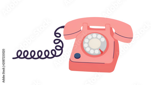 Tableau sur toile Vintage red rotary telephone with coiled cord on a plain background