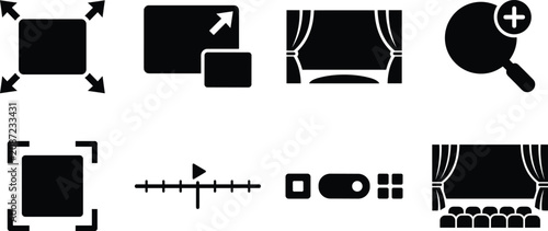 Presentation Display and Media Control Icon Set with Fullscreen UI and Playback Symbols