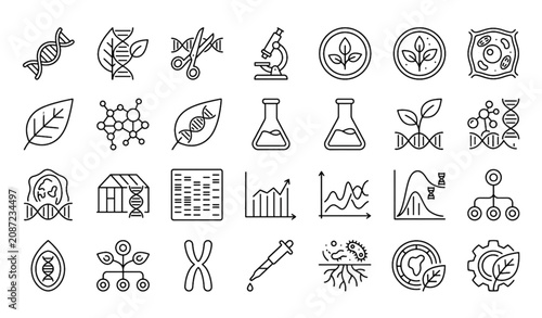 Foto Genetic and Plant Biotechnology Line Icon Set with DNA, Gene Editing, Plant Scie