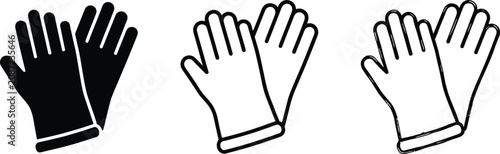 Cuadro en lienzo Three pairs of gloves in black and white illustrations side by side