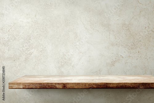Empty Floating Wooden Wall Shelf Mounted on a Clean Minimalist Wall